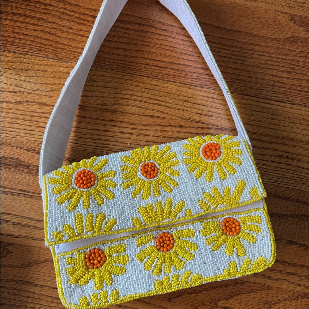 TJ Maxx Floral Beaded Shoulder Bag - Yellow and Orange